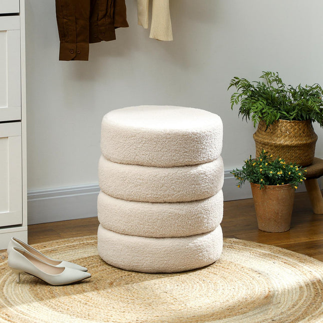 Ronde poef, teddyfleece, draagvermogen 120 kg, beige