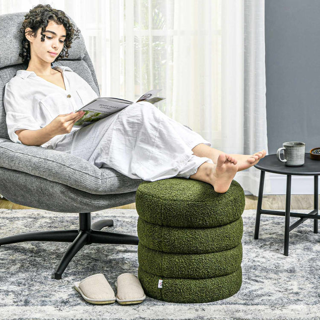 Ronde poef, teddyfleece, draagvermogen 120 kg, groen