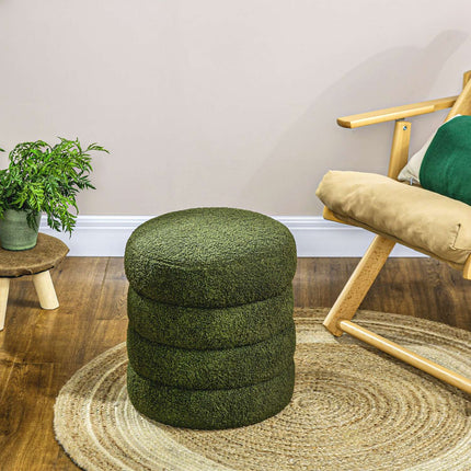 Round Ottoman, Teddy Fleece, 120kg Capacity, Green