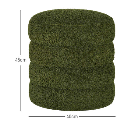 Round Ottoman, Teddy Fleece, 120kg Capacity, Green