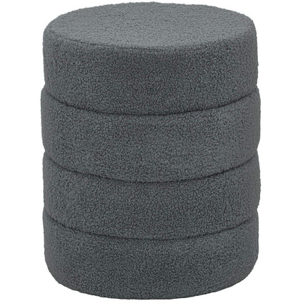 Round Ottoman, Teddy Fleece, Dark Grey, 120kg Capacity