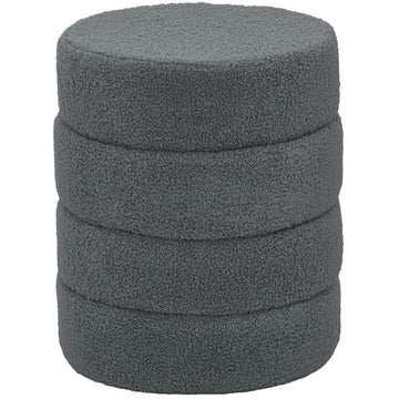 Round Ottoman, Teddy Fleece, Dark Grey, 120kg Capacity