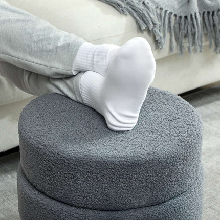 Round Ottoman, Teddy Fleece, Dark Grey, 120kg Capacity