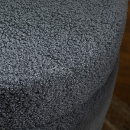 Round Ottoman, Teddy Fleece, Dark Grey, 120kg Capacity