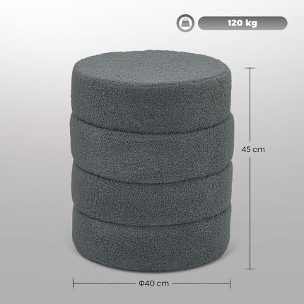 Round Ottoman, Teddy Fleece, Dark Grey, 120kg Capacity