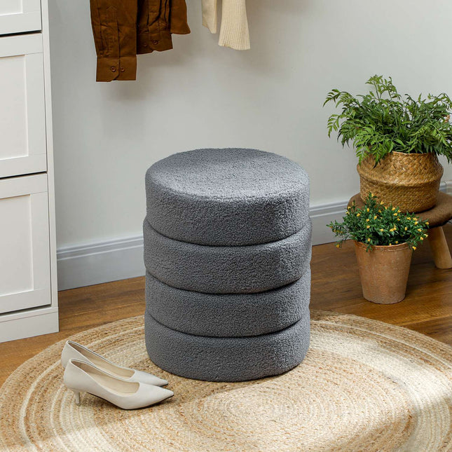 Ronde poef, teddyfleece, donkergrijs, draagvermogen 120 kg