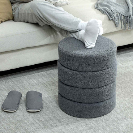 Round Ottoman, Teddy Fleece, Dark Grey, 120kg Capacity