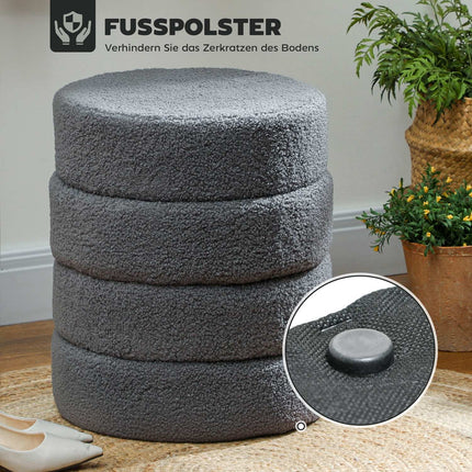 Round Ottoman, Teddy Fleece, Dark Grey, 120kg Capacity