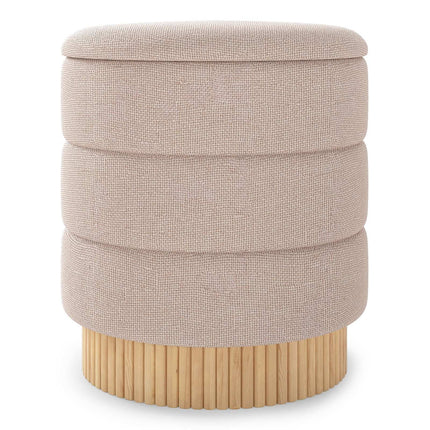 Round Ottoman with Storage, Removable Lid, Beige Chenille