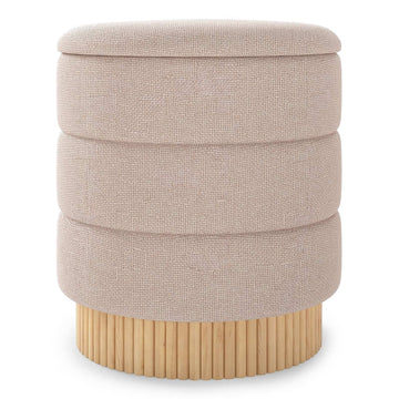 Round Ottoman with Storage, Removable Lid, Beige Chenille