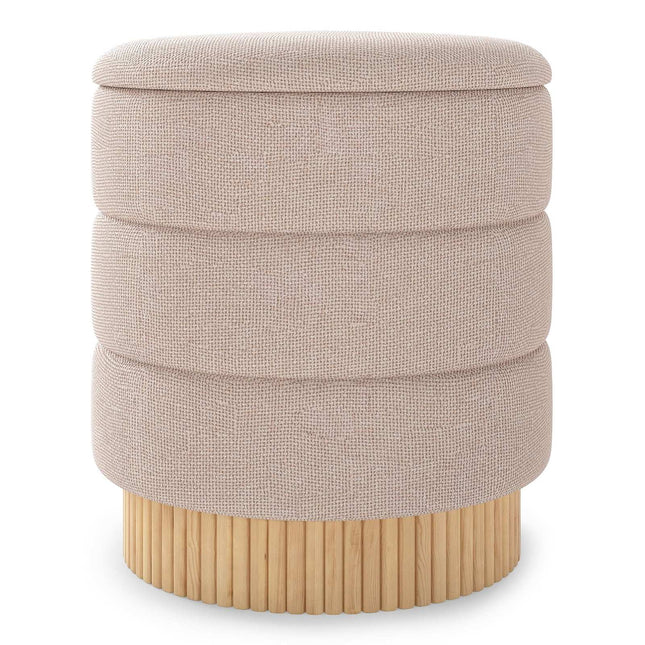 Ronde poef met opbergruimte, afneembaar deksel, beige chenille