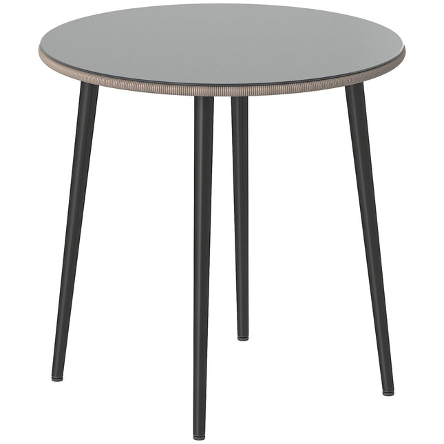 Round Outdoor Dining Table, 80 cm, Glass & Rattan