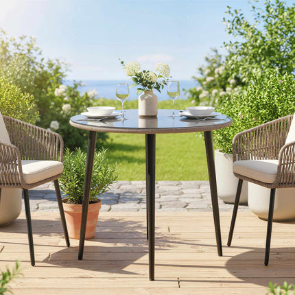 Round Outdoor Dining Table, 80 cm, Glass & Rattan