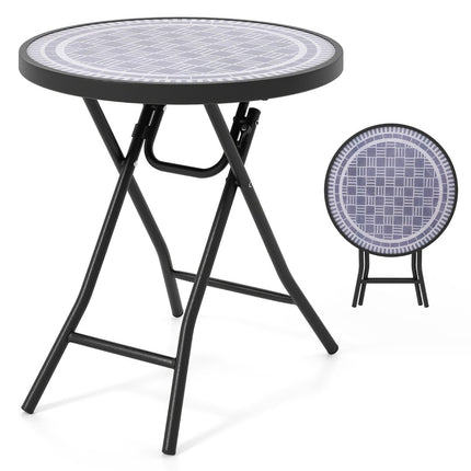 Round Patio Coffee Table with Tempered Glass Top &amp; Metal Frame Folding Side Table Gray