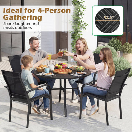 Round Patio Dining Table, 42.5 Inch Metal Slat, Umbrella Hole, Black