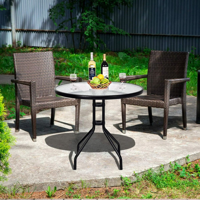 Round Patio Table 70cm, Tempered Glass, Umbrella Hole