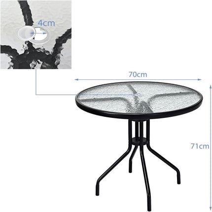 Round Patio Table 70cm, Tempered Glass, Umbrella Hole