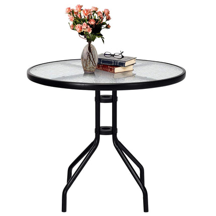 Round Patio Table 70cm, Tempered Glass, Umbrella Hole