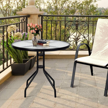 Round Patio Table 70cm, Tempered Glass, Umbrella Hole