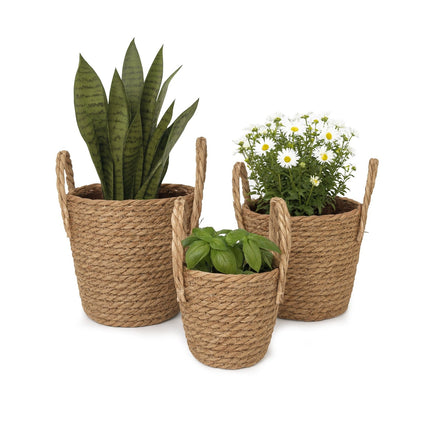 Round Plant Pot Set of 3 – Foil-Lined Reed Design