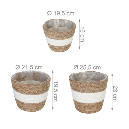 Round Plant Pot Set of 3 – Reed Design, Liner Included