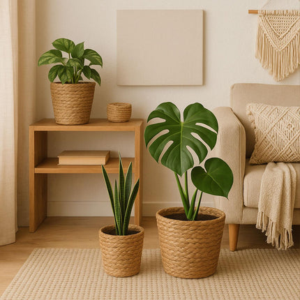 Round Plant Pot Set of 3 – Rustic Reed Design