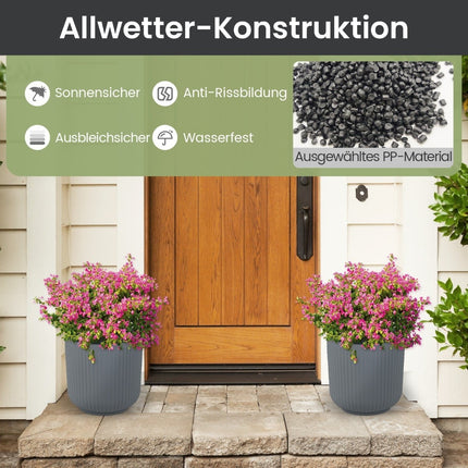Round Planters with Drainage Holes, Set of 2, Gray