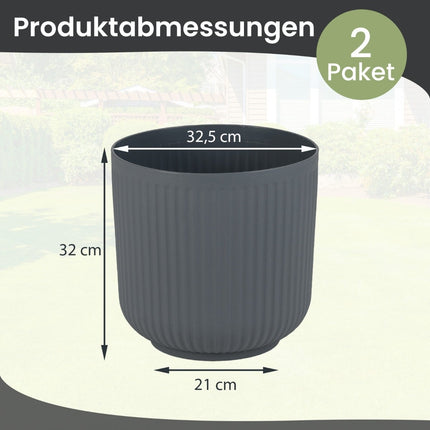 Round Planters with Drainage Holes, Set of 2, Gray