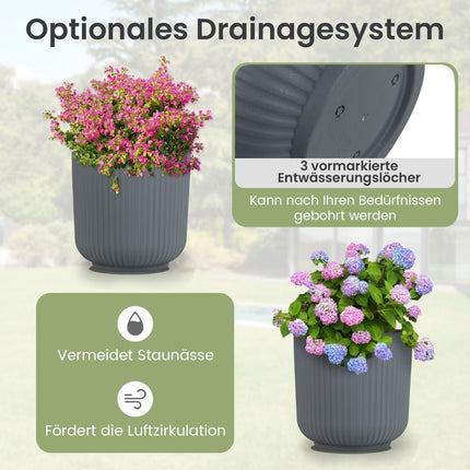 Round Planters with Drainage Holes, Set of 2, Gray