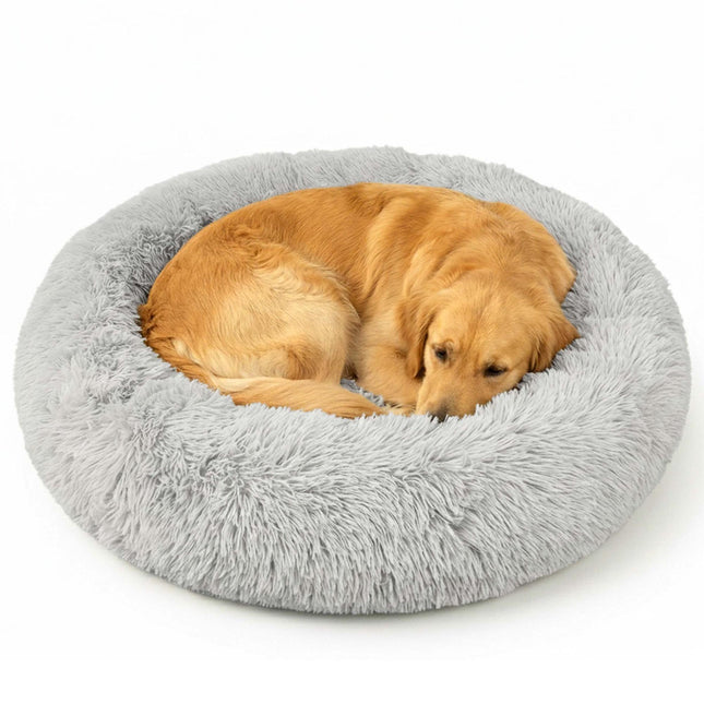 Round Plush Dog Bed, 100 cm, Light Grey