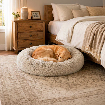 Round Plush Dog Bed, 100 cm, Light Grey