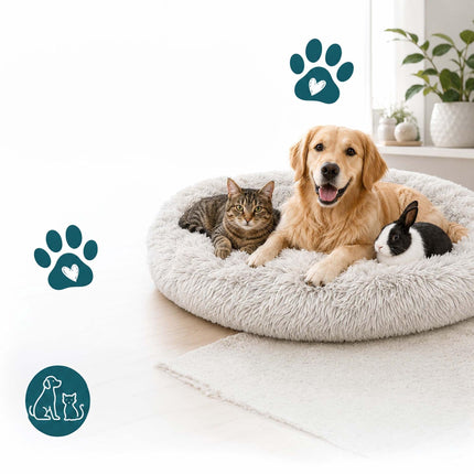 Round Plush Dog Bed, 100 cm, Light Grey