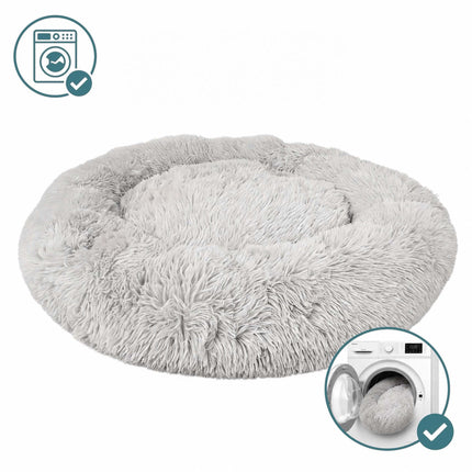Round Plush Dog Bed, 100 cm, Light Grey