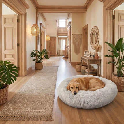 Round Plush Dog Bed, 100 cm, Light Grey