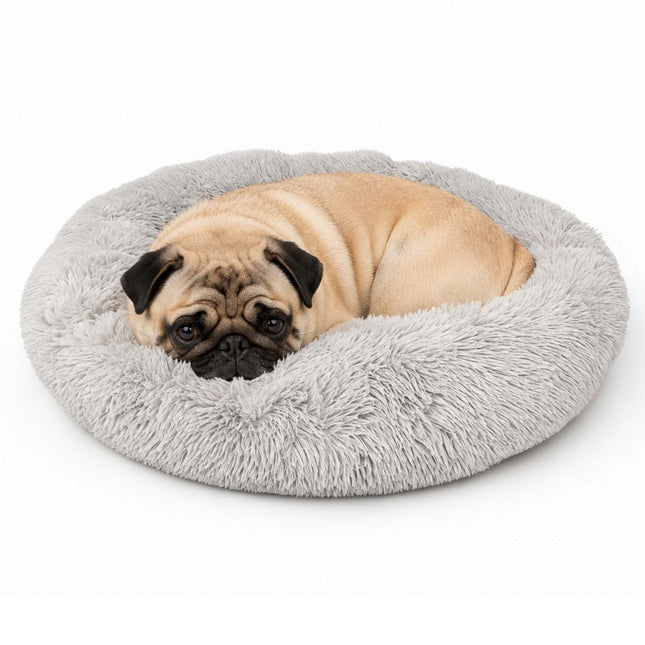 Round Plush Dog Bed, 60 cm – Light Grey