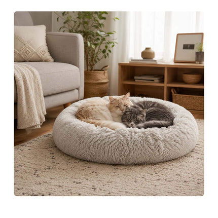 Round Plush Dog Bed, 60 cm – Light Grey
