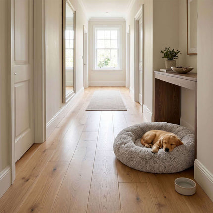 Round Plush Dog Bed, 60 cm – Light Grey