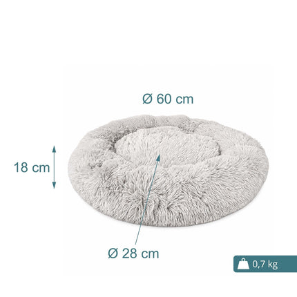Round Plush Dog Bed, 60 cm – Light Grey