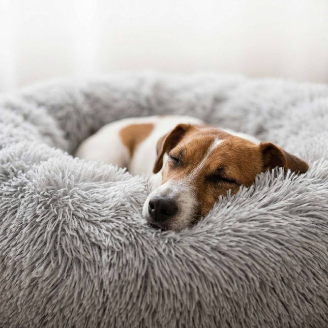 Round Plush Dog Bed, 60 cm – Light Grey