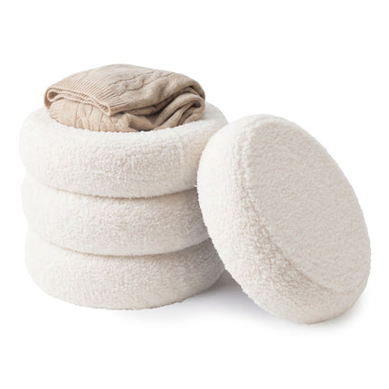 Round Plush Footstool – Teddy Fabric, Padded Seat