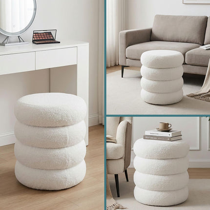 Round Plush Footstool – Teddy Fabric, Padded Seat