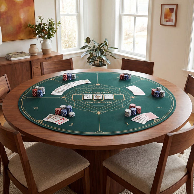 Round Poker Mat 47 Inch, Anti-Slip Rubber Base, Green