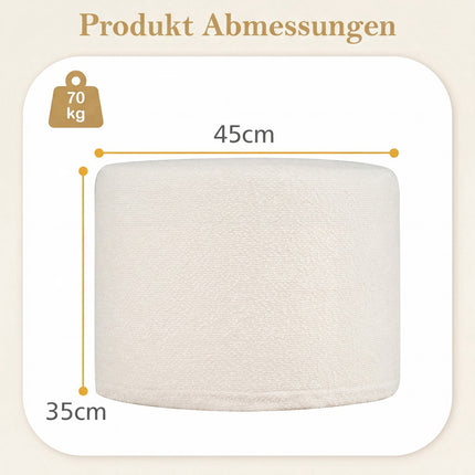 Round Pouf Ottoman, 45x35 cm, Foam-Filled, Beige