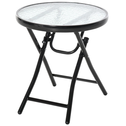 Black foldable round side table - Glass top, 45cm