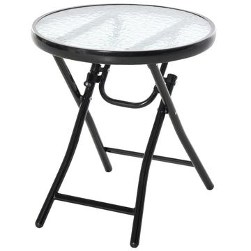 Black foldable round side table - Glass top, 45cm