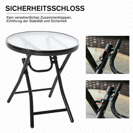 Black foldable round side table - Glass top, 45cm