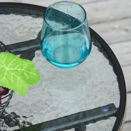 Black foldable round side table - Glass top, 45cm