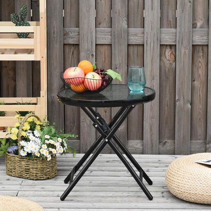 Black foldable round side table - Glass top, 45cm