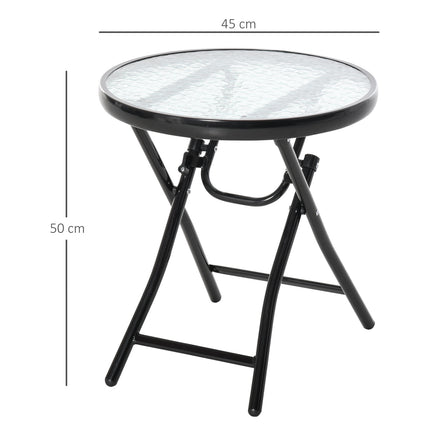 Black foldable round side table - Glass top, 45cm