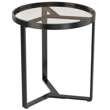 Round Side Table, Tempered Glass Top, Black 45 cm